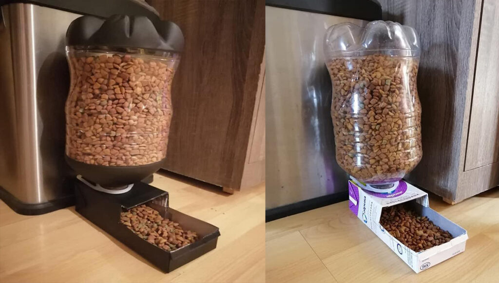Así puedes hacer un dispensador de croquetas con un garrafón