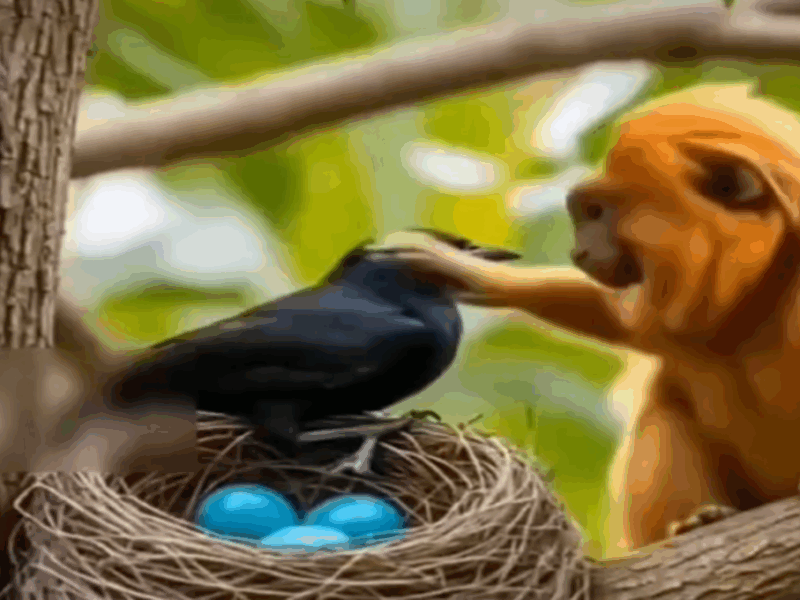 mono salva a pajaro de ser comido