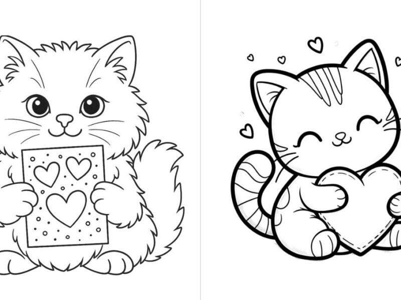 Imágenes bonitas de gatos para imprimir y colorear en San Valentín 2026