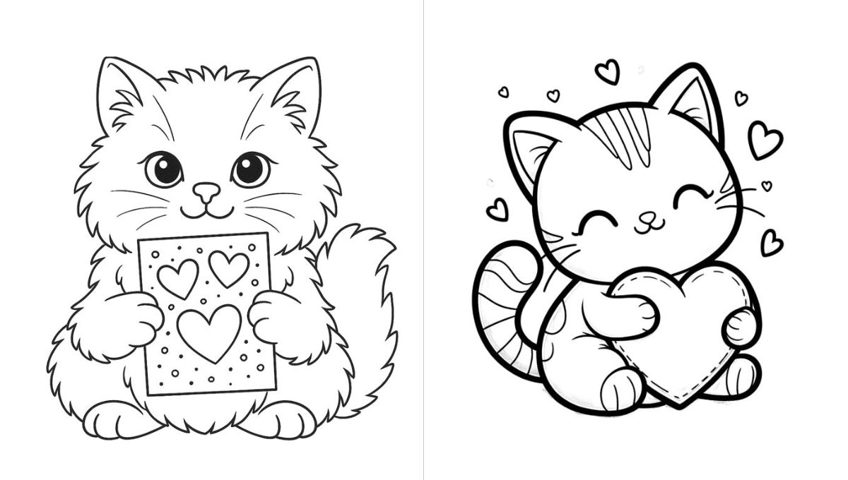 Imágenes bonitas de gatos para imprimir y colorear en San Valentín 2026