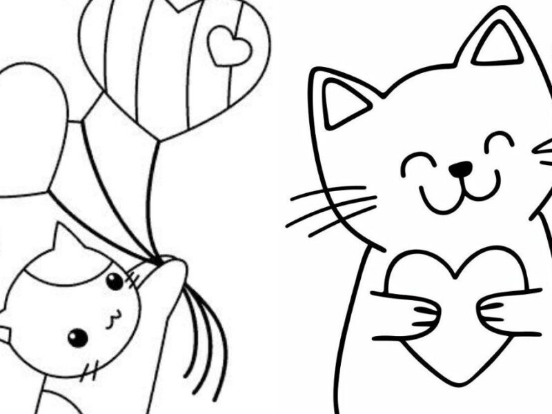 Plantillas de gatos para San Valentín para imprimir y colorear