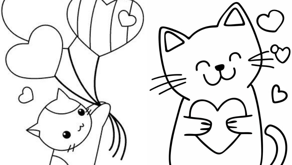 Plantillas de gatos para San Valentín para imprimir y colorear