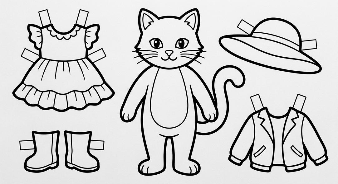 Gatos para Vestir e Imprimir: Muñecos Recortables - dibujo 3 para colorear