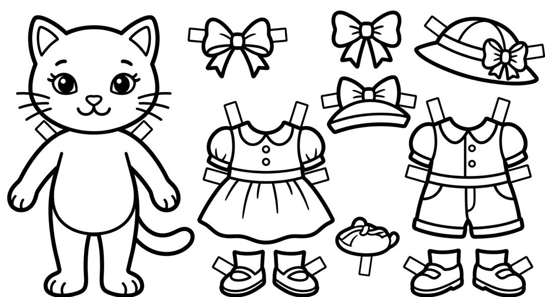 Plantillas de Gatos para Colorear, Recortar y Vestir - dibujo 3 para colorear